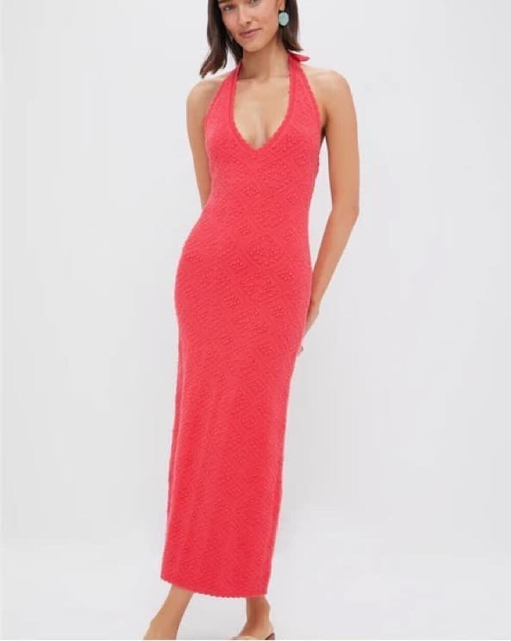 Tuckernuck Hyacinth House Watermelon Hollis Knit Pink Halter Midi Dress Small